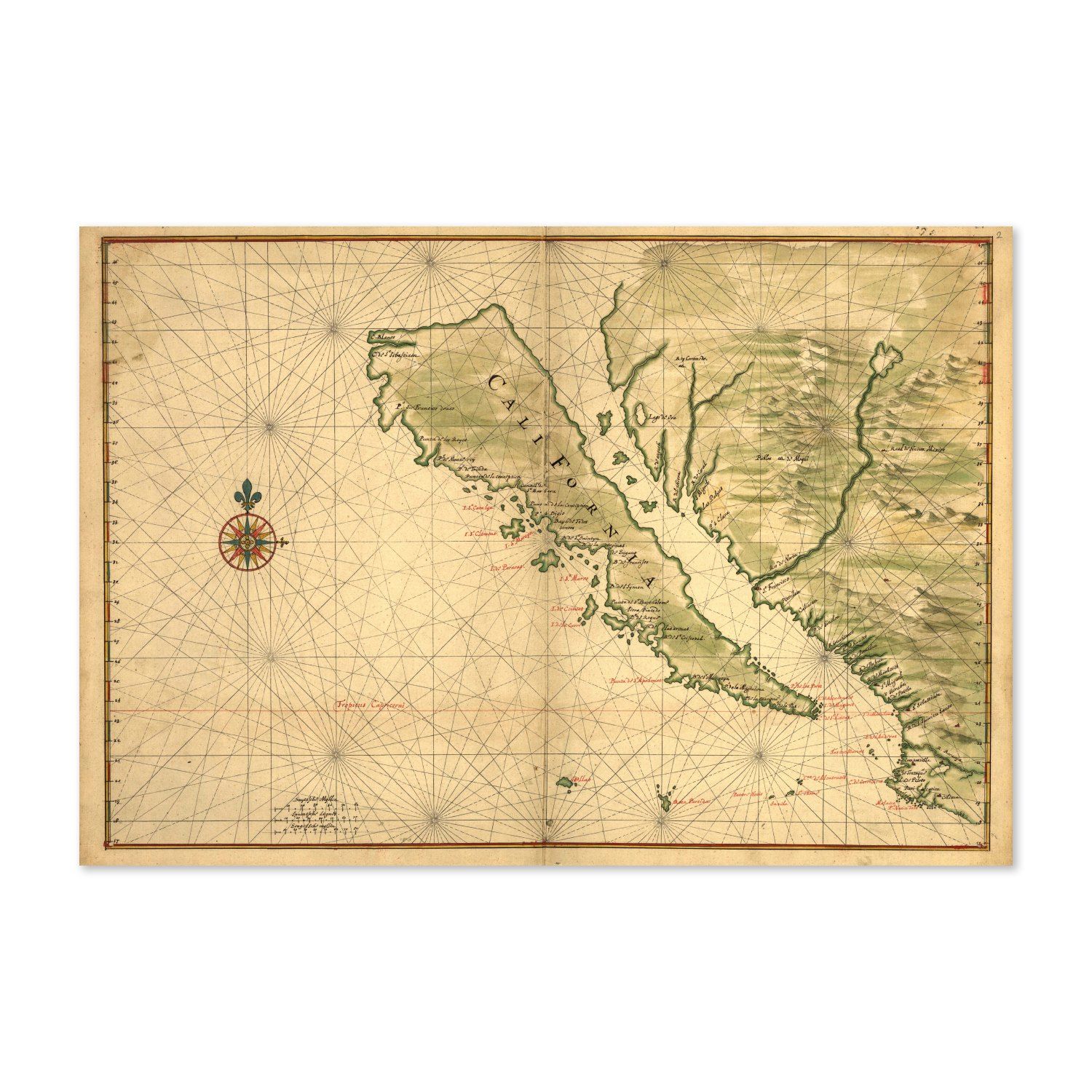 California as an Island Map vintage print